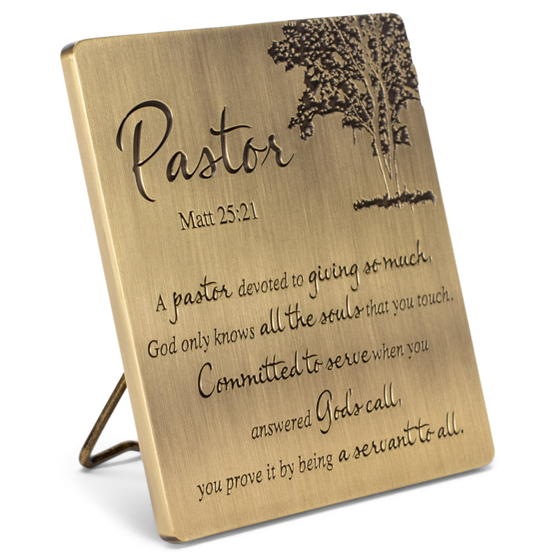 Dicksons Pastor Servant to All Matthew 25:21 Antique Brass 4 x 4 Metal Table Top and Wall Sign Plaque