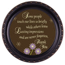 Top down view of Some People Leave an Impression Black Rope Trim Petite Round Jewelry and Keepsake Box