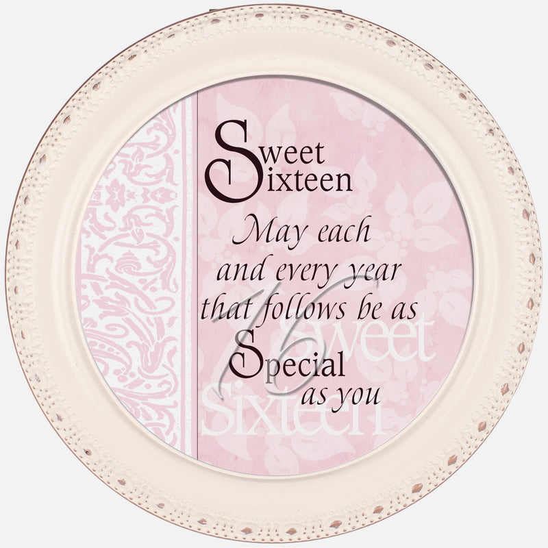 Top down view of Sweet Sixteen May Every Year be Special Ivory Rope Trim Petite Round Jewelry and Keepsake Box