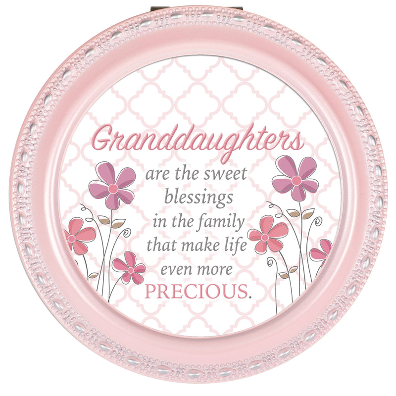 Top down view of Granddaughters Sweet Blessings Black Rope Trim Round Jewelry and Music Box