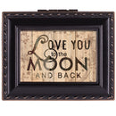 Top down view of Love You To The Moon Black Rope Trim Tiny Square Jewelry Keepsake Box