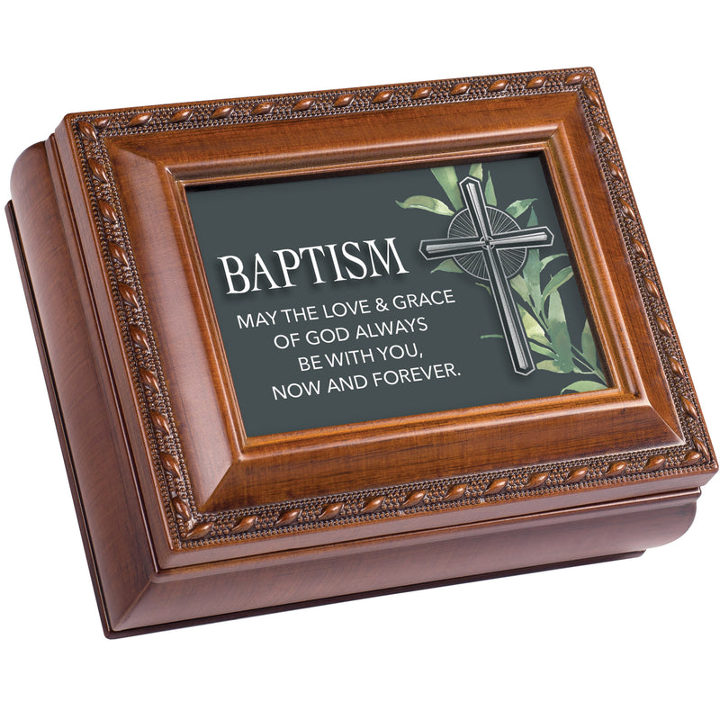 Baptism Love and Grace Brown Rope Trim Tiny Square Keepsake Box