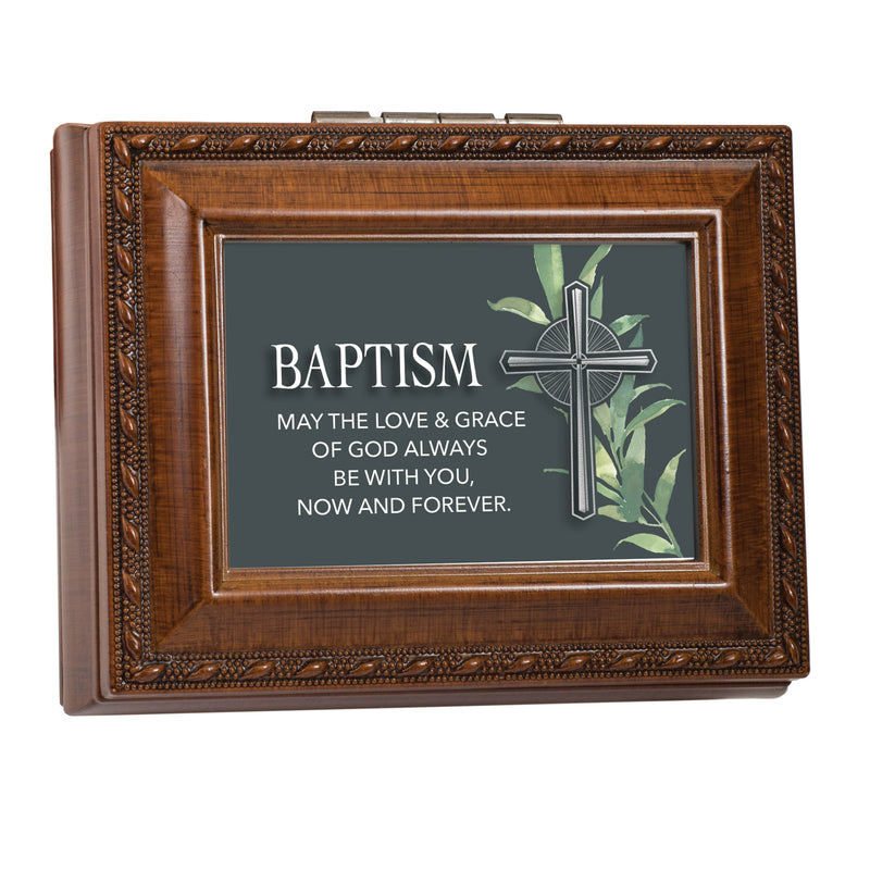 Baptism Love and Grace Brown Rope Trim Tiny Square Keepsake Box