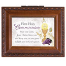 First Holy Communion Brown Rope Trim Tiny Square Keepsake Box