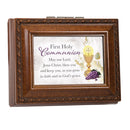 First Holy Communion Brown Rope Trim Tiny Square Keepsake Box