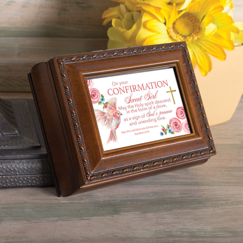 On Your Confirmation Brown Rope Trim Tiny Square Keepsake Box