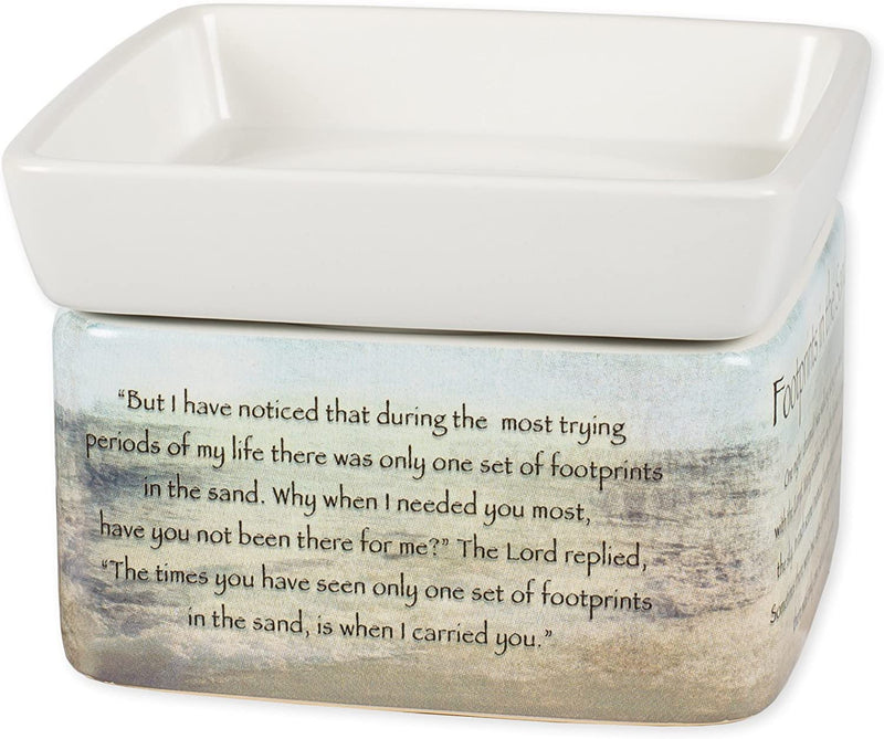 2 Pc Set Footprints in The Sand, Serenity Prayer Ceramic Stoneware 2-in-1 Tart Oil Wax Candle Warmers
