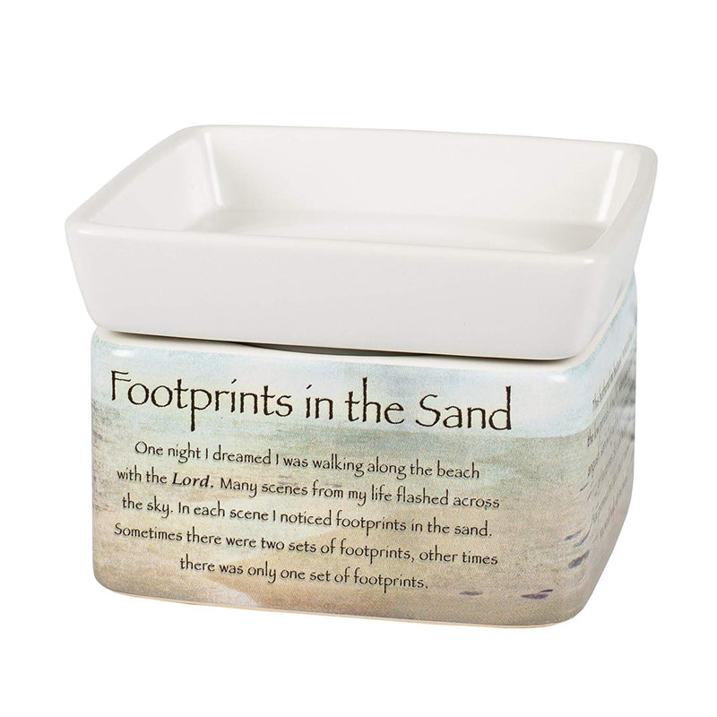 Front view of Footprints in The Sand Electric 2 in 1 Jar Candle and Wax and Oil Warmer