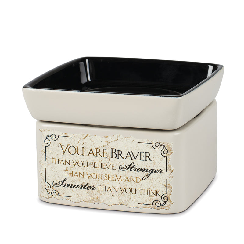 Front view of "You are braver than you believe, stronger than you seem, and smarter than you think" Electric 2 in 1 Jar Candle and Wax Oil Warmer