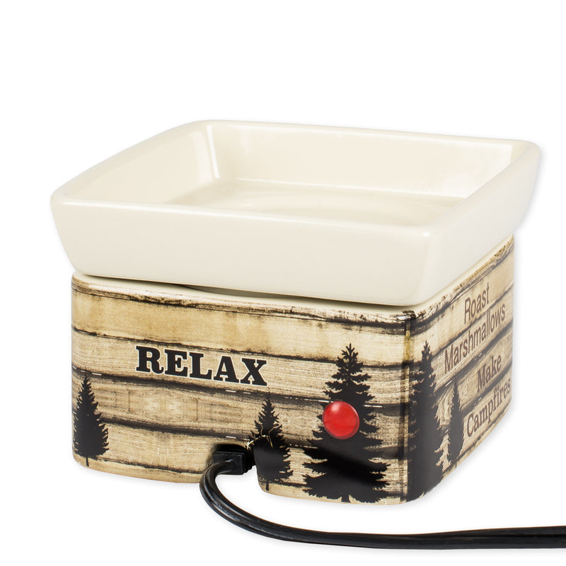 Cabin Rules Rustic Wood Outdoor Stoneware Electric 2 in 1 Jar Candle and Wax Tart Oil Warmer