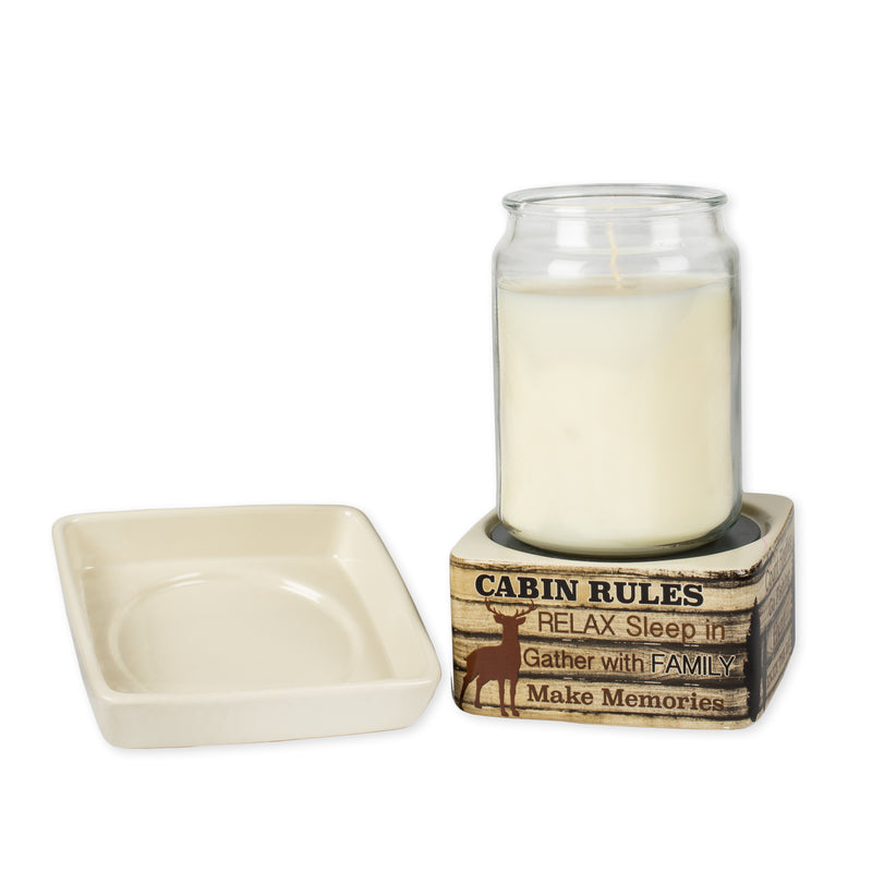 Cabin Rules Rustic Wood Outdoor Stoneware Electric 2 in 1 Jar Candle and Wax Tart Oil Warmer
