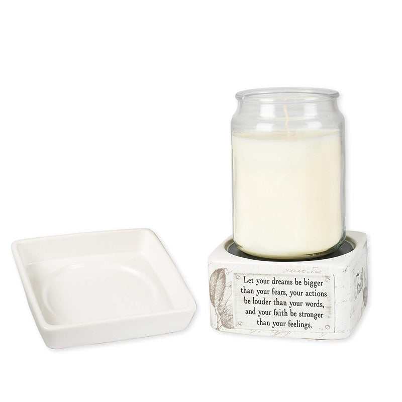 Dream Actions Faith Stronger Stoneware Electric 2 in 1 Jar Candle and Wax Tart Oil Warmer