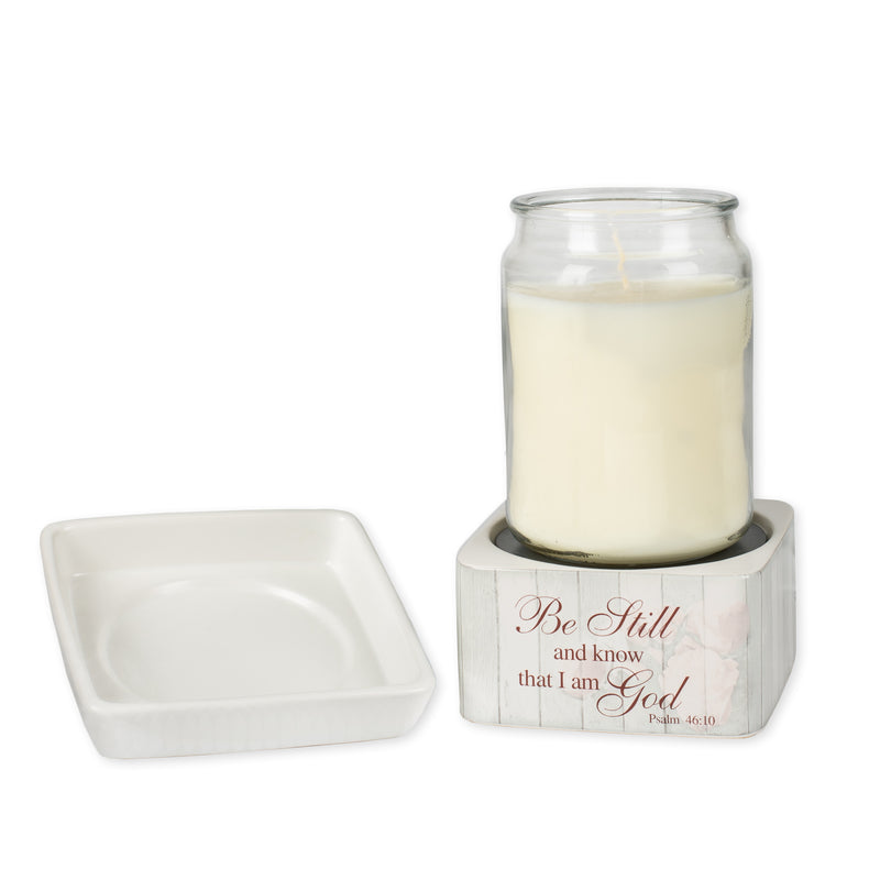 Be Still and Know Distressed Stoneware Electric 2 in 1 Jar Candle and Wax Tart Oil Warmer