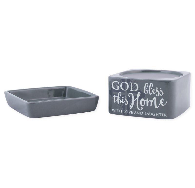 God Bless This Home Love Grey Stoneware Electric 2-In-1 Jar Candle and Wax Tart Oil Warmer