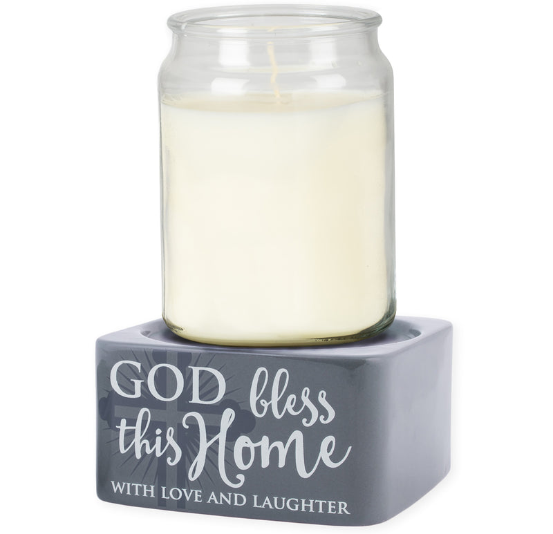 God Bless This Home Love Grey Stoneware Electric 2-In-1 Jar Candle and Wax Tart Oil Warmer