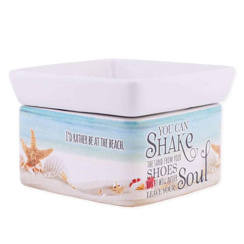 Shake Sand from Shoes Beach and Ocean Stoneware Electric 2-In-1 Jar Candle and Wax Tart Oil Warmer