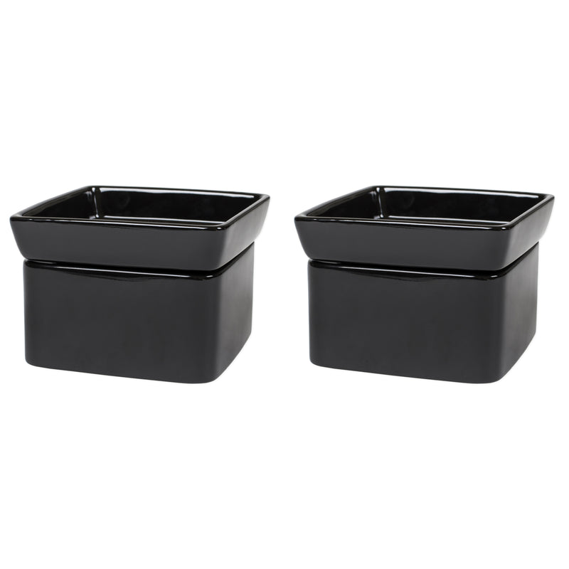 Glossy Black Ceramic Stoneware 2-In-1 Jar Candle and Wax Tart Oil Warmer - 2 Pack