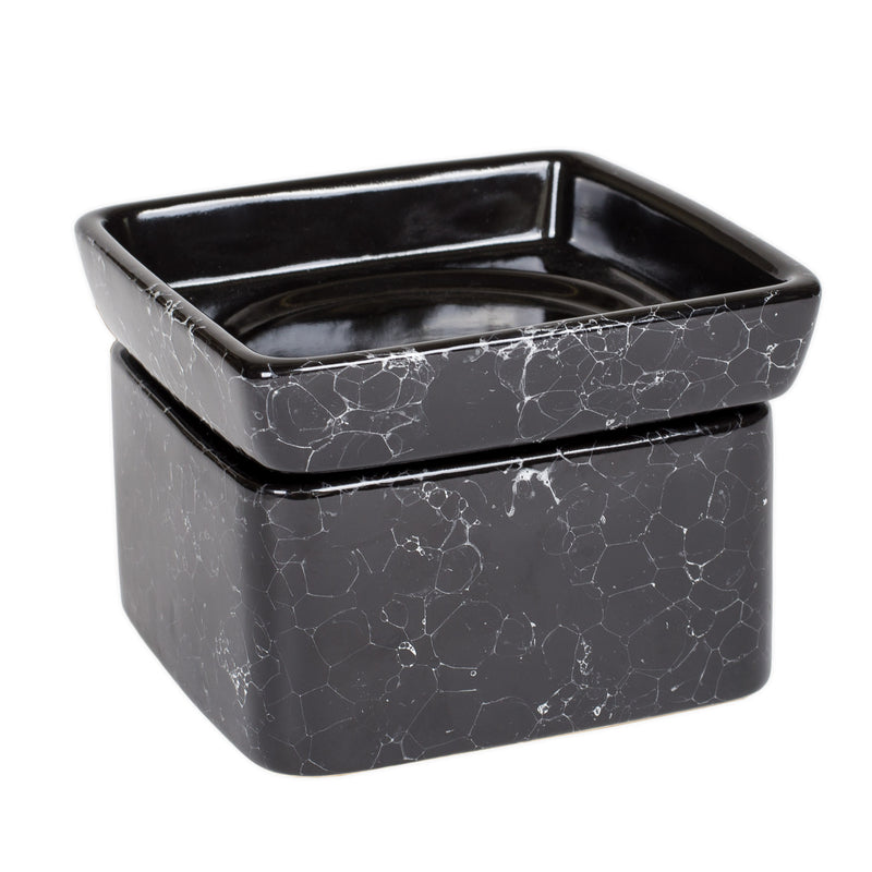 Front view of Black Marble Black Electric 2-in-1 Tart Wax Oil Candle Warmer
