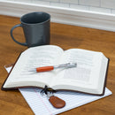 Man of God 2 Piece Metal Woodgrain Ballpoint Pen and Leatherette Keychain Gift Boxed Set