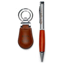 Man of God 2 Piece Metal Woodgrain Ballpoint Pen and Leatherette Keychain Gift Boxed Set