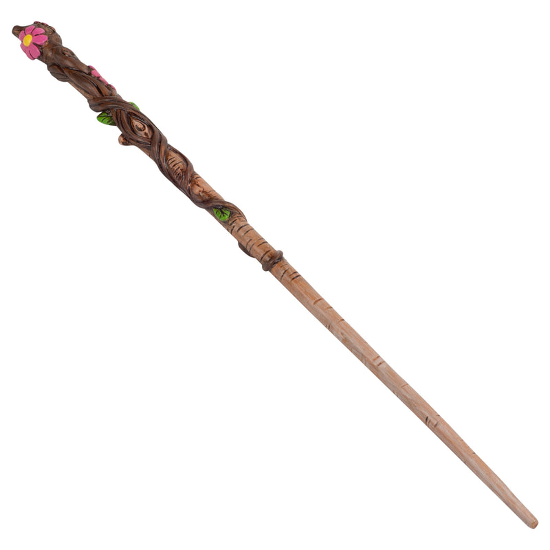 Detailed view of Brown Woodgrain Pink Flower Collectible Witch or Wizard Magic Wand