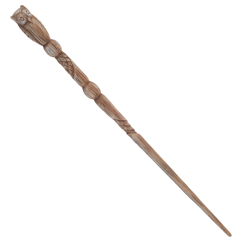 Detailed view of Natural Brown Woodgrain Owl Collectible Witch or Wizard Magic Wand