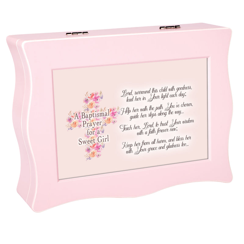 Baptism Prayer Sweet Girl Matte Pink Music Box Plays Jesus Loves Me