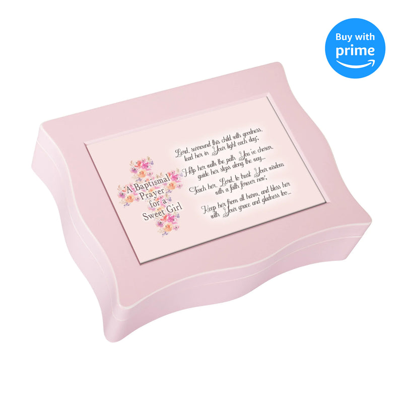 Baptism Prayer Sweet Girl Matte Pink Music Box Plays Jesus Loves Me