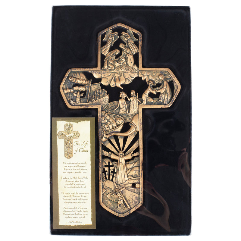 Dicksons Life of Christ Stories Carved Woodgrain 11 Inch Resin Hanging Wall Cross