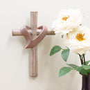 Cross with Heart Sash Distressed Patina Bronze Tone 6 x 11 Resin Stone Wall Sign Plaque