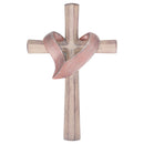 Cross with Heart Sash Distressed Patina Bronze Tone 6 x 11 Resin Stone Wall Sign Plaque