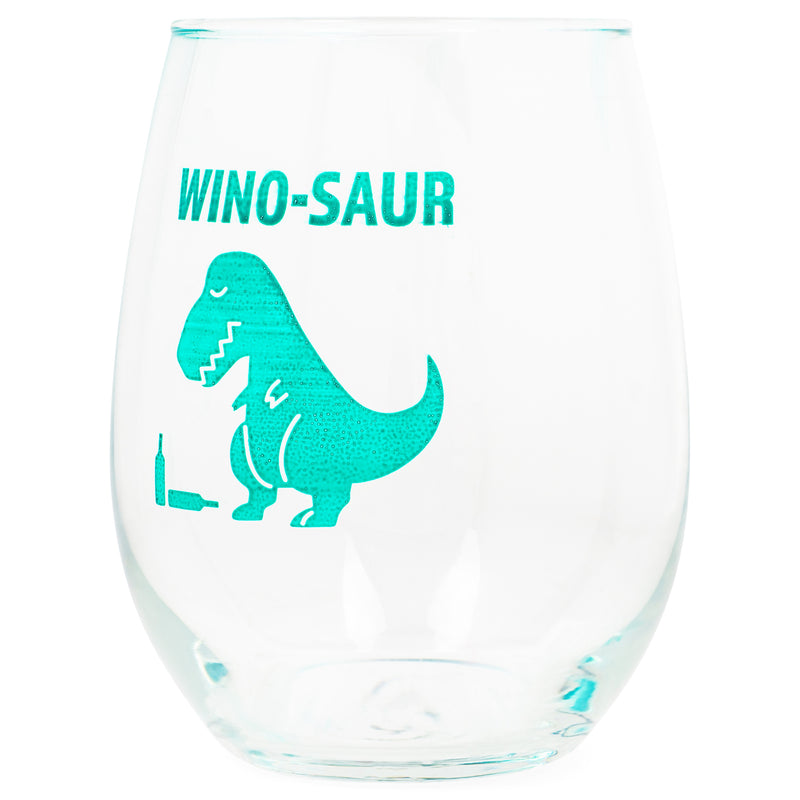 Wino-Saur Blue Dino 14 ounce Glass Stemless Wine Glass