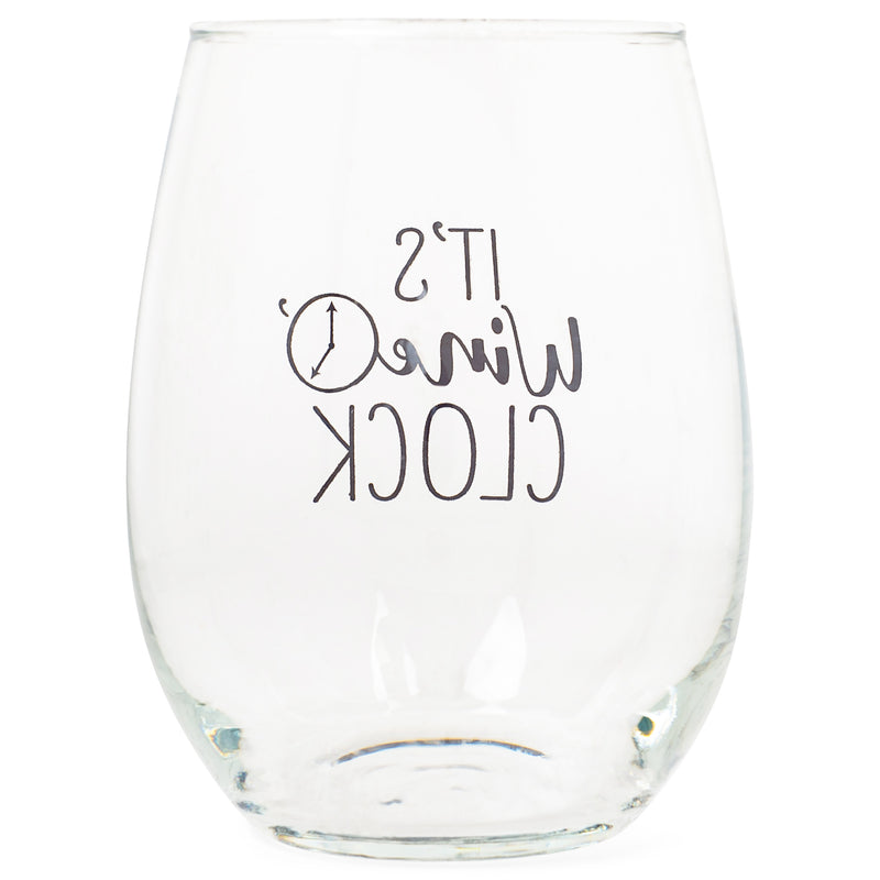 Its Wine Oclock Black 14 ounce Glass Stemless Wine Glass