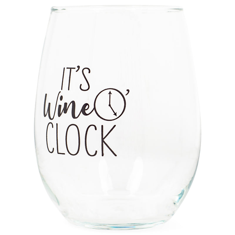 Its Wine Oclock Black 14 ounce Glass Stemless Wine Glass