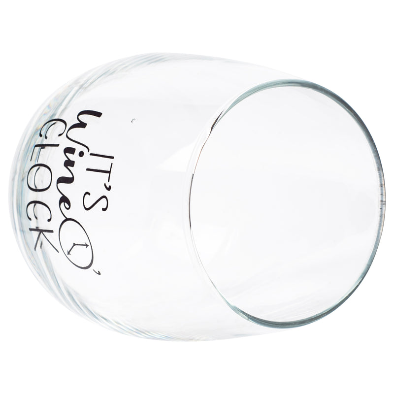 Its Wine Oclock Black 14 ounce Glass Stemless Wine Glass