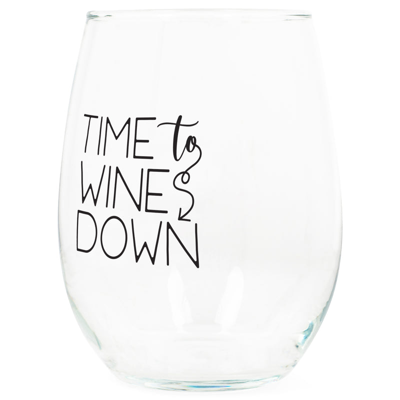 Time to Wines Down Black 14 ounce Glass Stemless Wine Glass