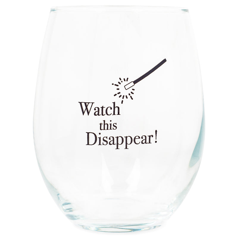 Front view of "Watch This Disappear" Magic Black Stemless Wine Glass
