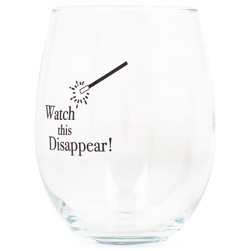 Watch This Disappear Magic Black 14 ounce Glass Stemless Wine Glass