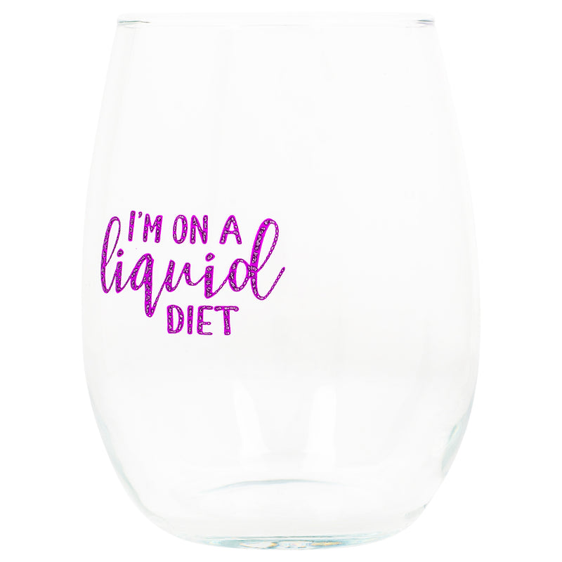 On A Liquid Diet Purple Animal Print 14 ounce Glass Stemless Wine Glass