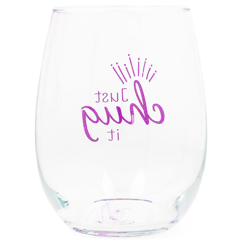 Just Chug It Purple Animal Print 14 ounce Glass Stemless Wine Glass