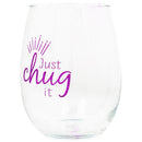 Just Chug It Purple Animal Print 14 ounce Glass Stemless Wine Glass