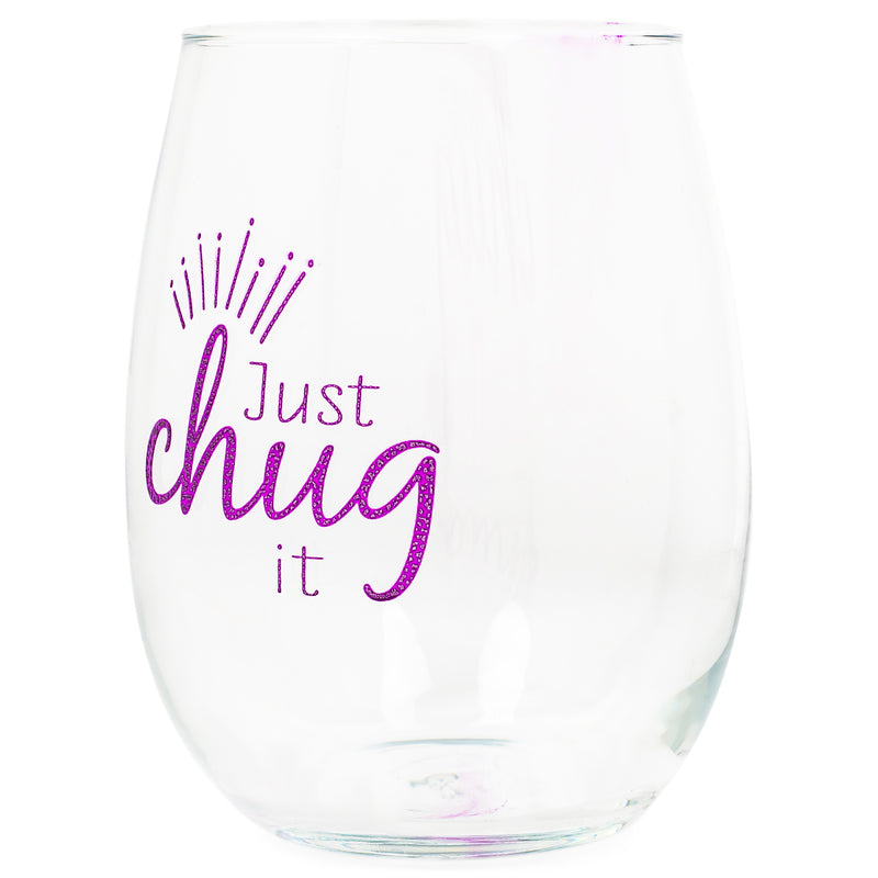 Just Chug It Purple Animal Print 14 ounce Glass Stemless Wine Glass