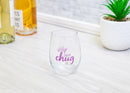Just Chug It Purple Animal Print 14 ounce Glass Stemless Wine Glass