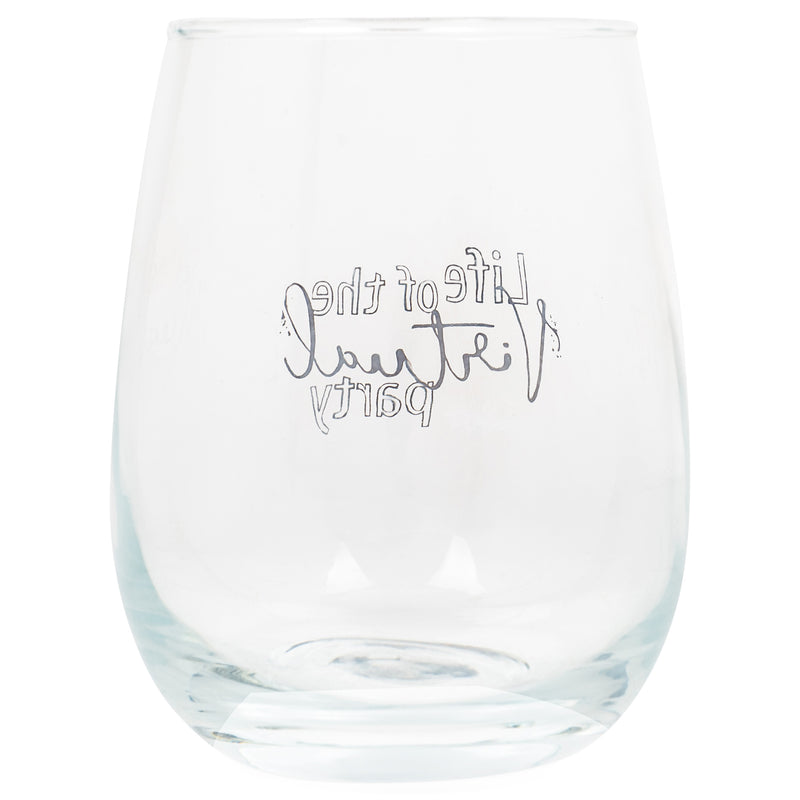 Life of the Virtual Party Black 14 ounce Glass Stemless Wine Glass