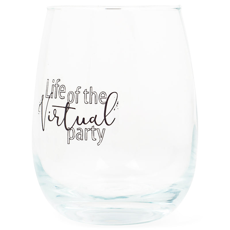 Life of the Virtual Party Black 14 ounce Glass Stemless Wine Glass