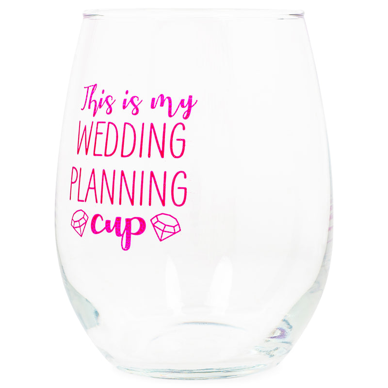 My Wedding Planning Cup Pink 14 ounce Glass Stemless Wine Glass