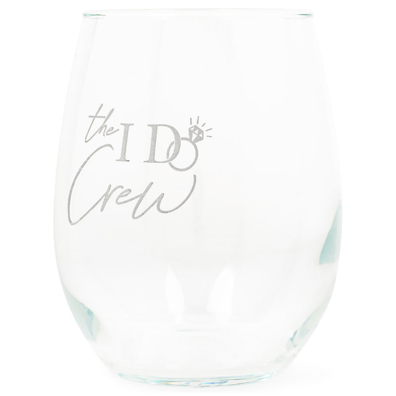 The I Do Crew Grey Ring 14 ounce Glass Stemless Wine Glass