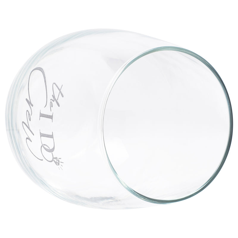 The I Do Crew Grey Ring 14 ounce Glass Stemless Wine Glass