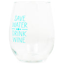 Save Water Drink Wine Teal 14 ounce Glass Stemless Wine Glass