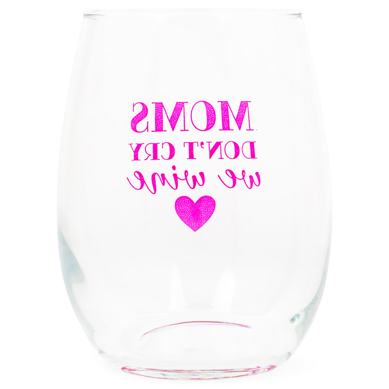 Dont Cry We Wine Dotted Pink 14 ounce Glass Stemless Wine Glass